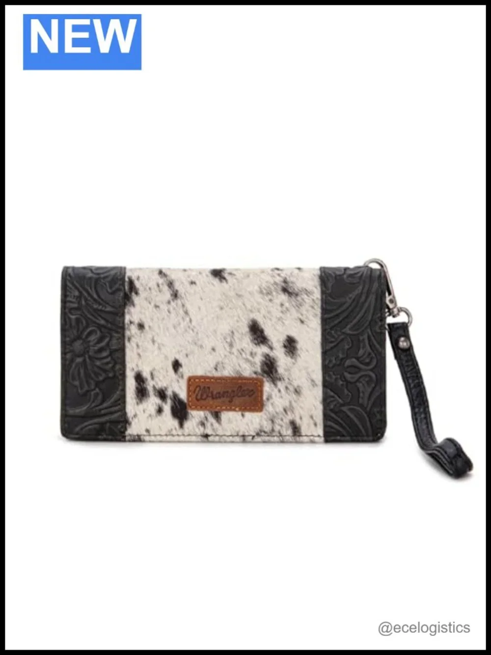 Genuine Hair-On Cowhide Tote Bag with Wristlet Wallet Set Western Floral Tooling